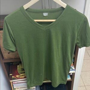 Green V-Neck T-Shirt with Side Patches